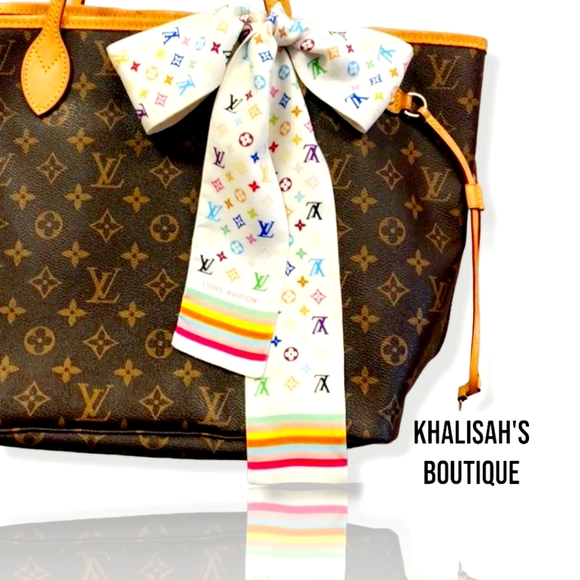 RARE Authentic Louis Vuitton Multicolor Monogram Twilly/Bandeau/Scarf 100% Silk! - Picture 5 of 8